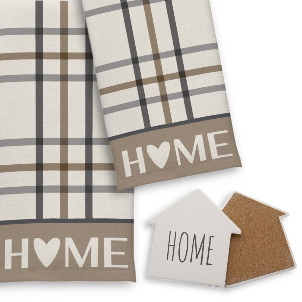 Mainstays HOME Kitchen Hand Dish Towels 15"x25" Set of 2 with HOME Coasters 4pcs